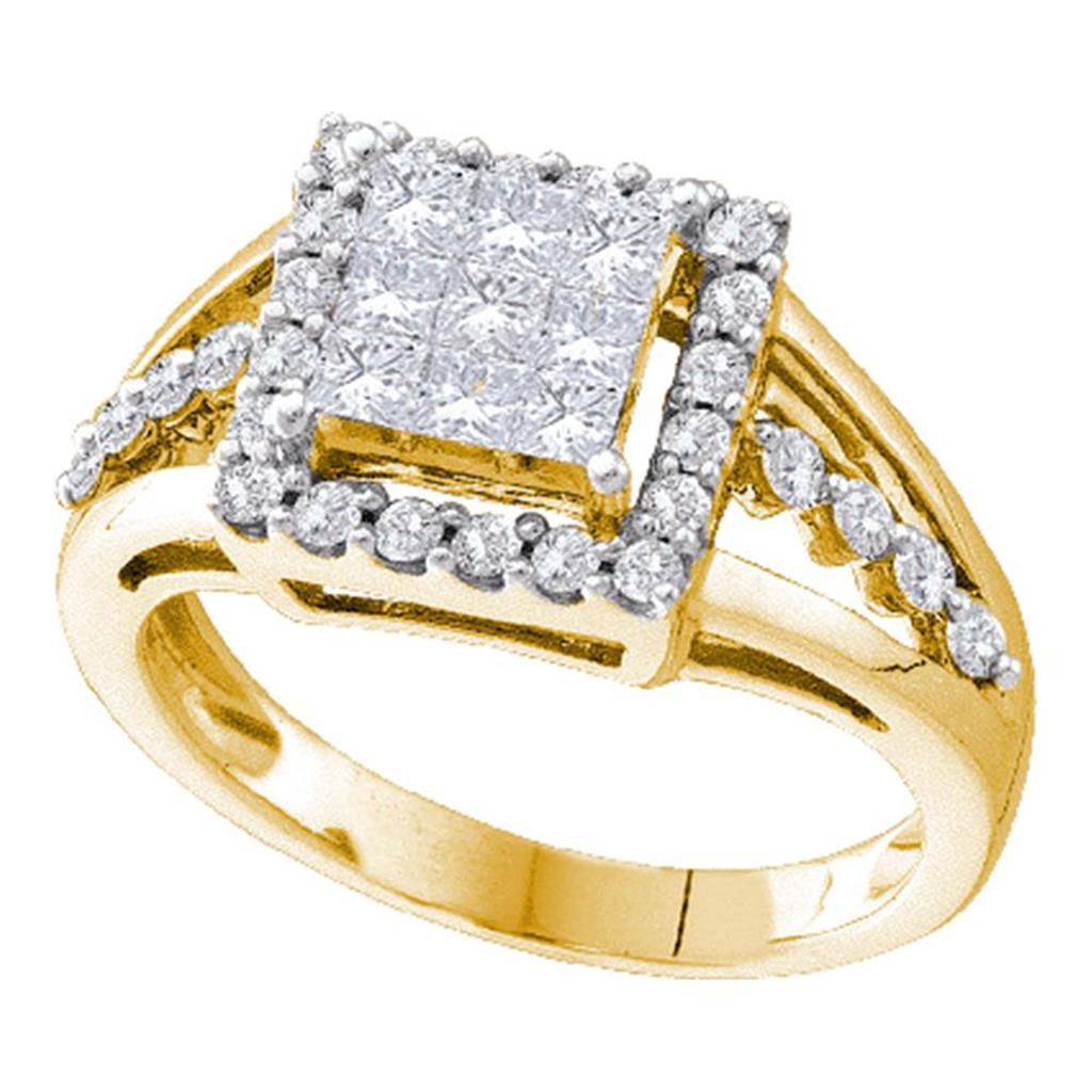 14k Yellow Gold Princess Diamond Square Frame Cluster Ring 1 Cttw