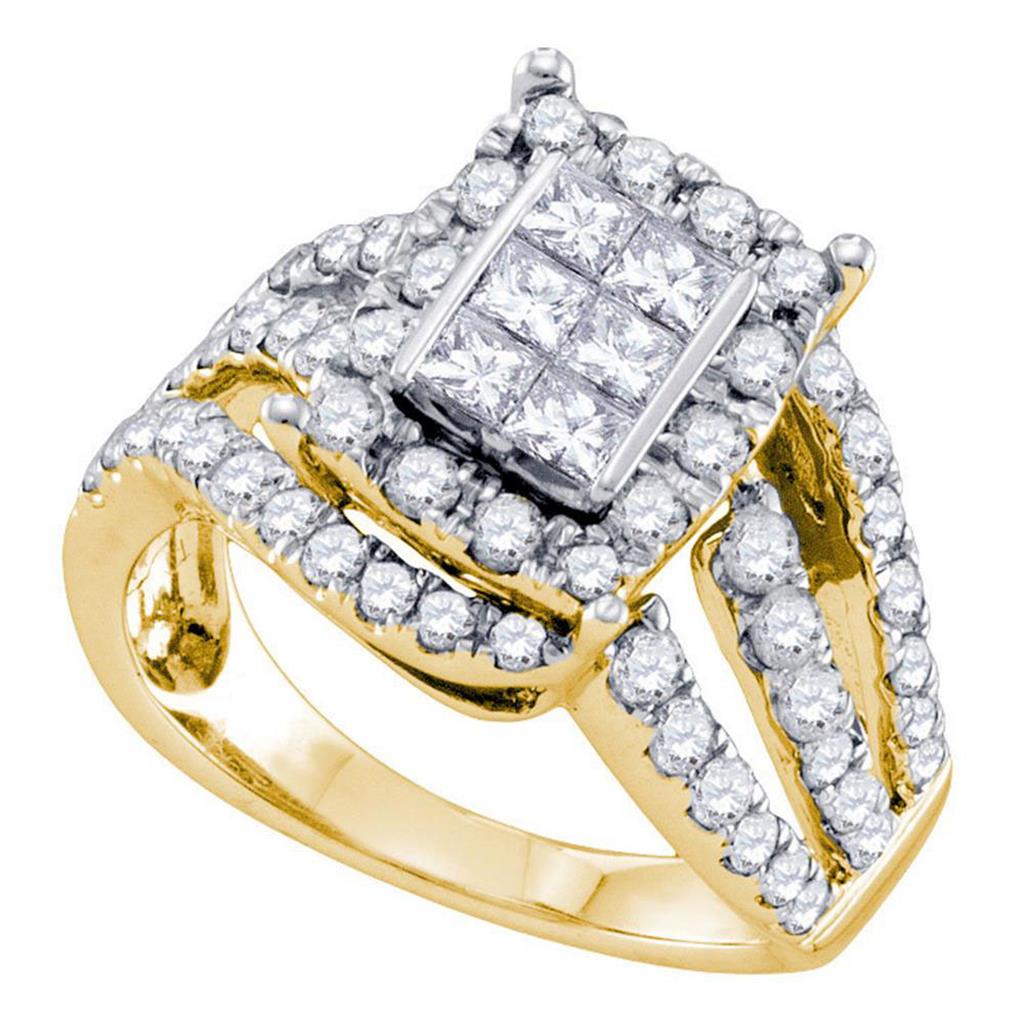 14k Yellow Gold Princess Diamond Cluster Bridal Engagement Ring 1 Cttw