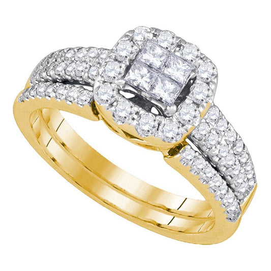 14k Yellow Gold Princess Diamond Bridal Wedding Ring Set 1 Cttw