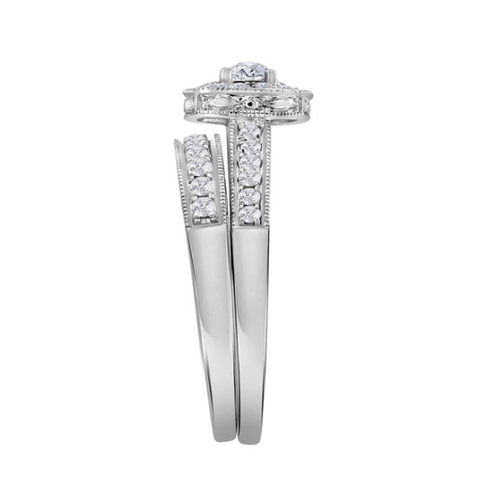 14k White Gold Princess Diamond Bridal Wedding Ring Set 3/4 Cttw