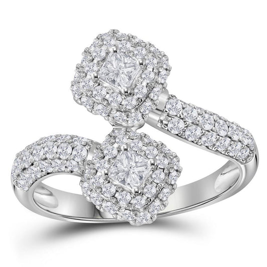 14k White Gold Diamond 2-Stone Engagement Bridal Ring 3/4 Cttw (Certified)