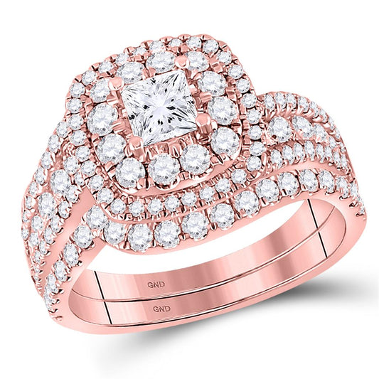14k Rose Gold Princess Diamond Bridal Wedding Ring Set 2 Cttw (Certified)