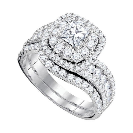 14k White Gold Princess Diamond Bridal Wedding Ring Set 2 Cttw (Certified)