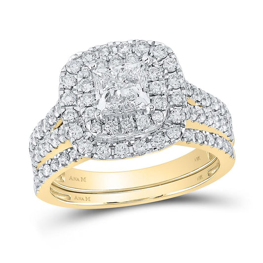 14k Yellow Gold Princess Diamond Solitaire Bridal Wedding Ring Set 7/8 Cttw (Certified)