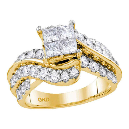 14k Yellow Gold Princess Diamond Cluster Bridal Engagement Ring 2 Cttw