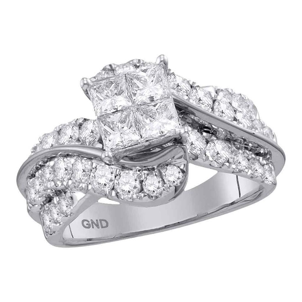 14k White Gold Princess Diamond Cluster Bridal Engagement Ring 2 Cttw