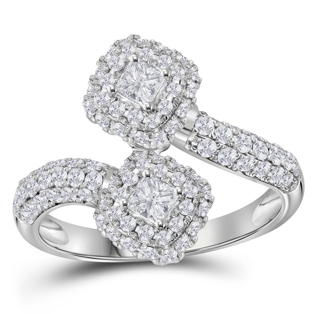 14k White Gold Princess Diamond 2-stone Bridal Engagement Ring 2 Cttw (Certified)