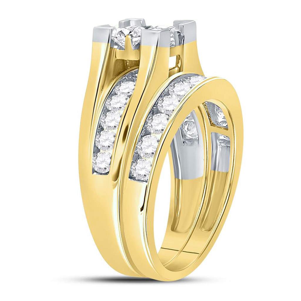 14k Yellow Gold Princess Diamond Bridal Wedding Ring Set 2 Cttw - Size 6