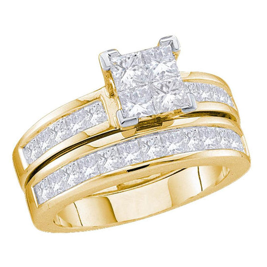 14k Yellow Gold Princess Diamond Bridal Wedding Ring Set 2 Cttw