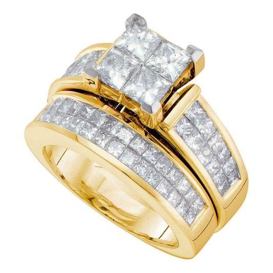 14k Yellow Gold Princess Diamond Bridal Wedding Ring Set 3 Cttw