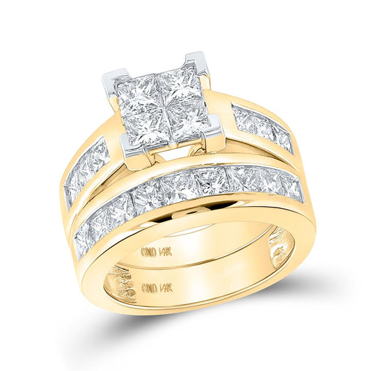 14k Yellow Gold Princess Diamond Bridal Wedding Ring Set 3 Cttw