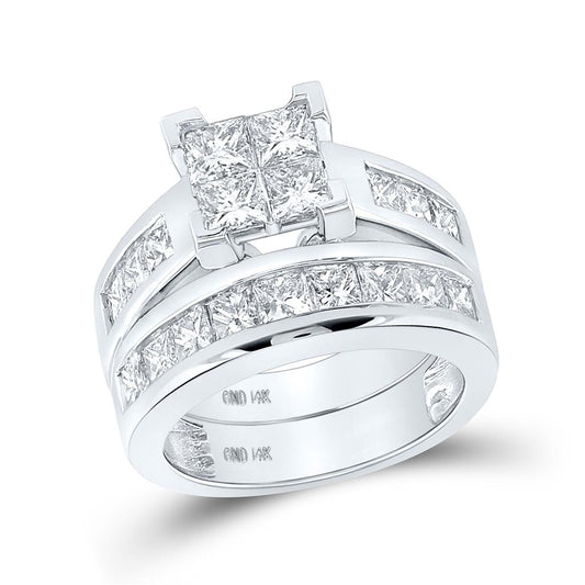 14k White Gold Princess Diamond Bridal Wedding Ring Set 3 Cttw