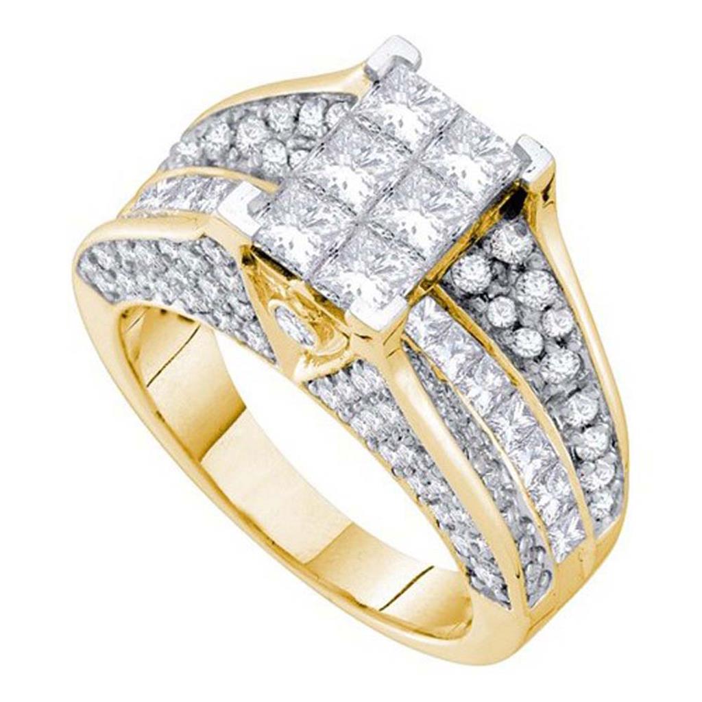 14k Yellow Gold Princess Diamond Cluster Bridal Engagement Ring 3 Cttw