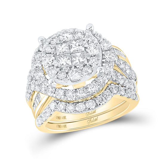 14k Yellow Gold Princess Round Diamond Bridal Wedding Ring Set 3 Cttw