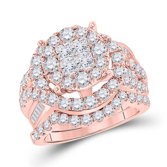 14k Rose Gold Princess Diamond Bridal Wedding Ring Set 3 Cttw