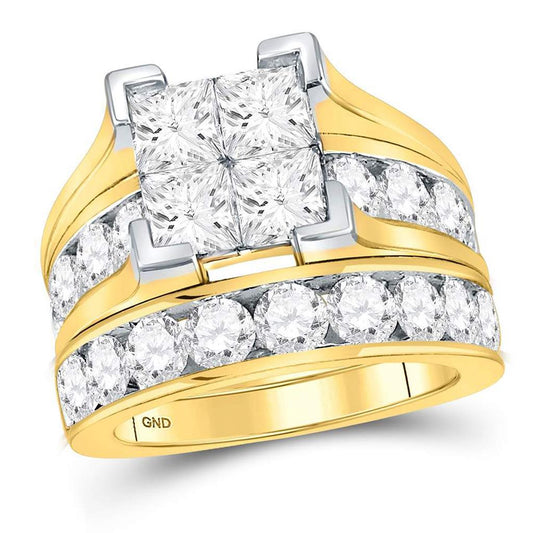 14k Yellow Gold Princess Diamond Bridal Wedding Ring Set 5 Cttw