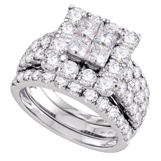 14k White Gold Princess Diamond Bridal Wedding Ring Set 4 Cttw