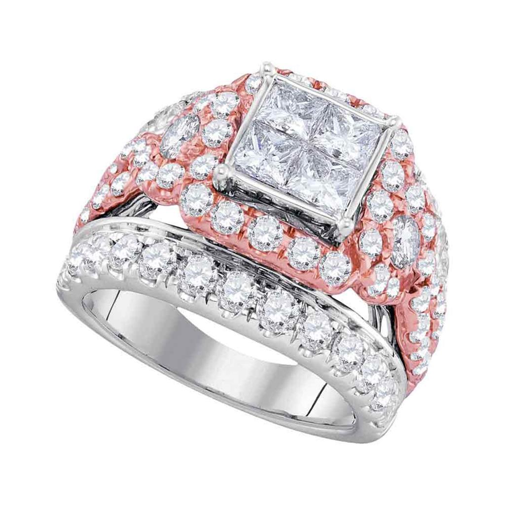 14k White Gold Princess Diamond Cluster Rose-tone Engagement Ring 4 Cttw