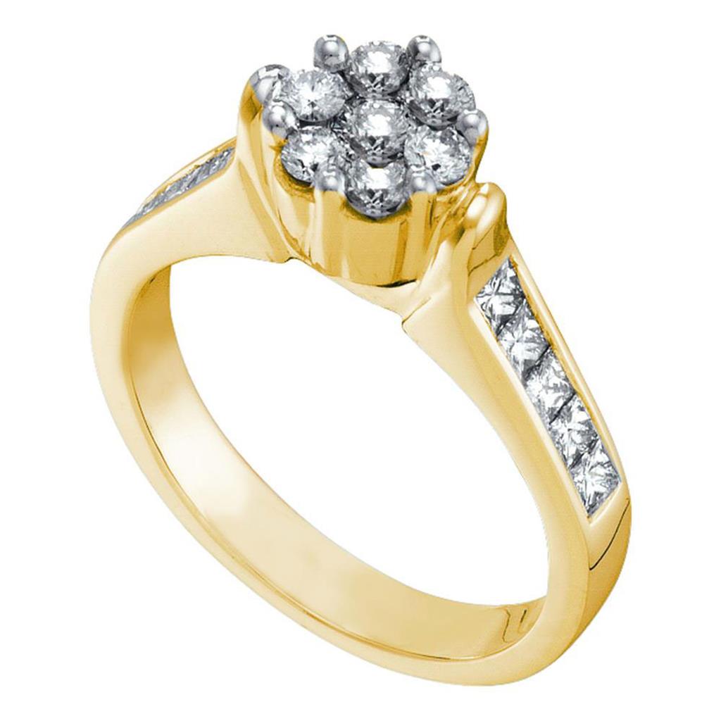 14k Yellow Gold Round Diamond Cluster Bridal Engagement Ring 3/4 Cttw
