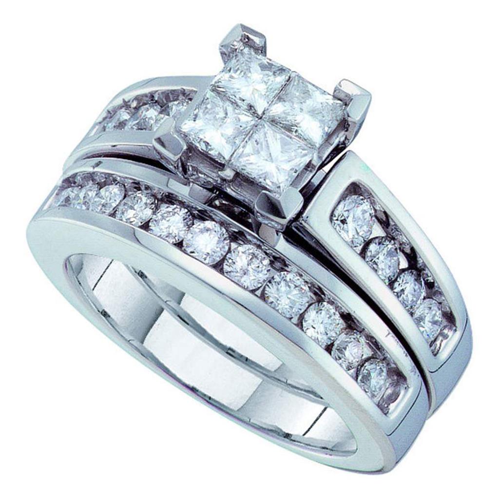 14k White Gold Princess Diamond Bridal Wedding Ring Set 1-1/2 Cttw