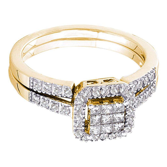 14k Yellow Gold Princess Diamond Bridal Wedding Ring Set 3/8 Cttw