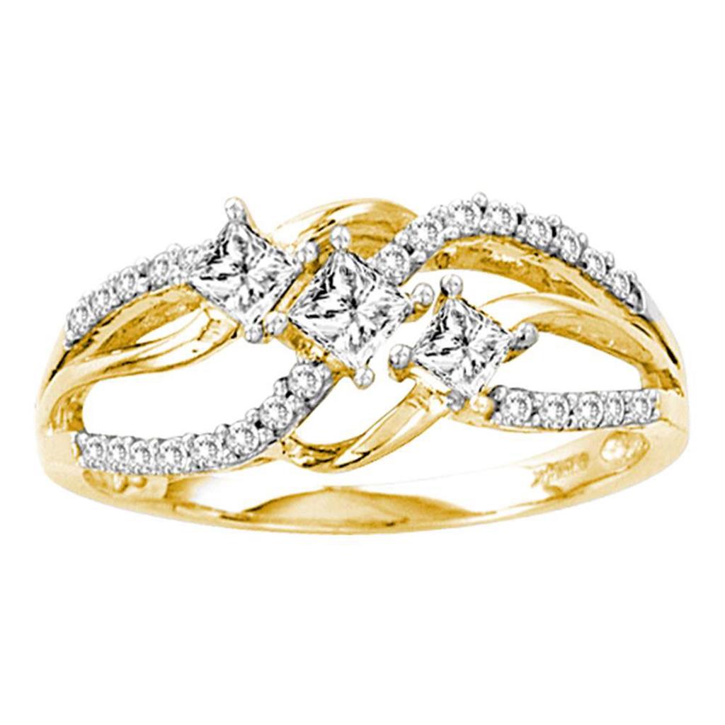 14k Yellow Gold Princess Diamond 3-stone Bridal Engagement Ring 1/2 Cttw