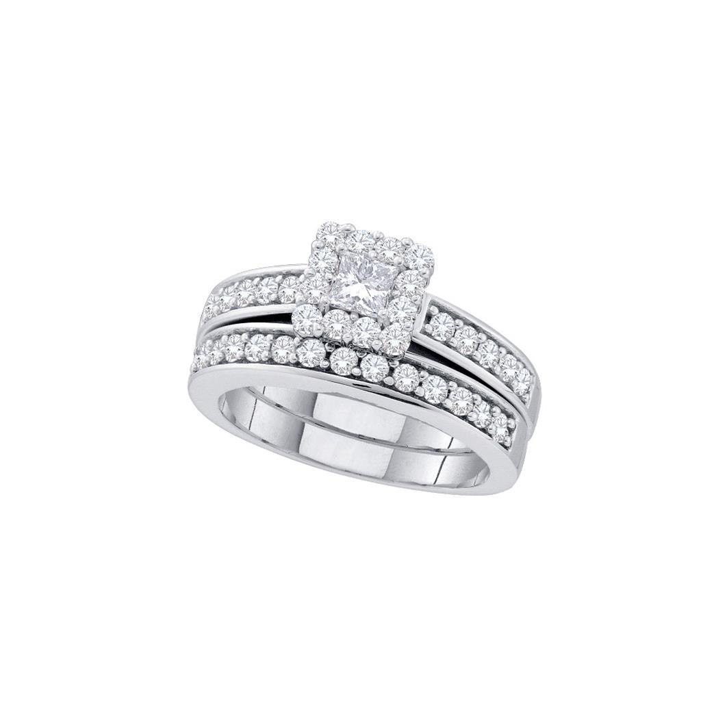 14k White Gold Princess Diamond Bridal Wedding Ring Set 1 Cttw