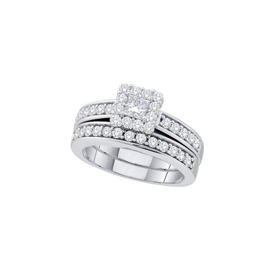 14k White Gold Princess Diamond Bridal Wedding Ring Set 1 Cttw
