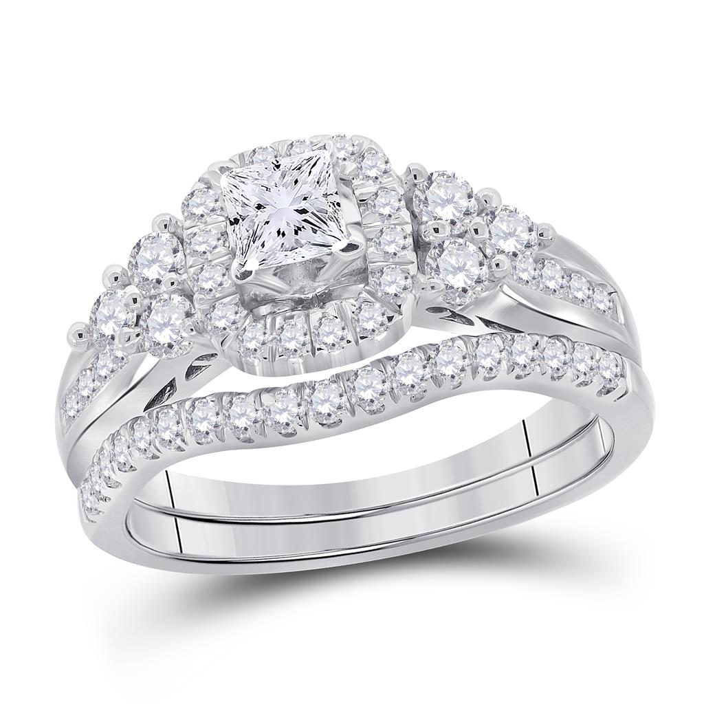 14k White Gold Princess Diamond Bridal Wedding Ring Set 1 Cttw (Certified)