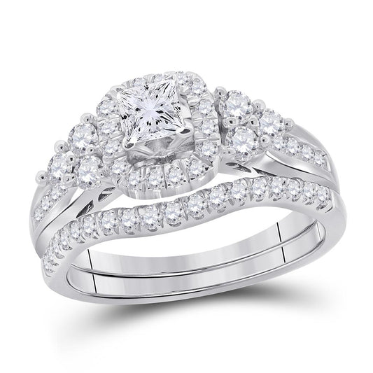 14k White Gold Princess Diamond Bridal Wedding Ring Set 1 Cttw (Certified)