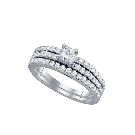 14k White Gold Princess Diamond Bridal Wedding Ring Set 1 Cttw