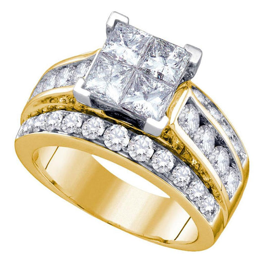 14k Yellow Gold Princess Diamond Cluster Bridal Engagement Ring 3-1/2 Cttw