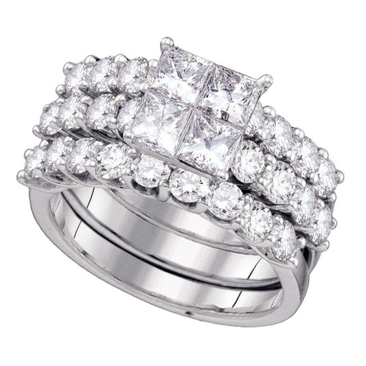 14k White Gold Princess Diamond Bridal Wedding Ring Set 1 Cttw