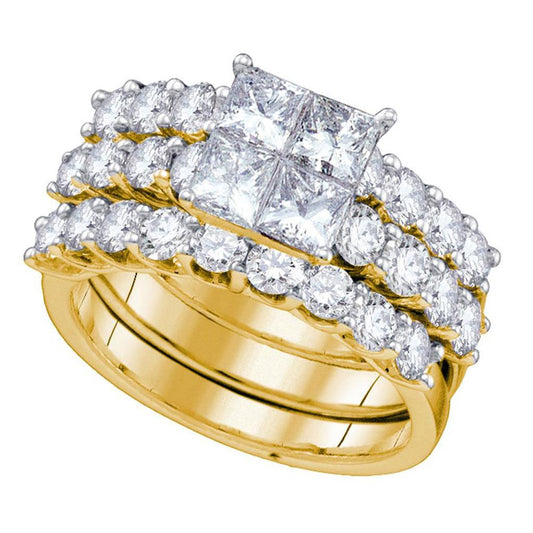 14k Yellow Gold Princess Diamond Bridal Wedding Ring Set 3 Cttw
