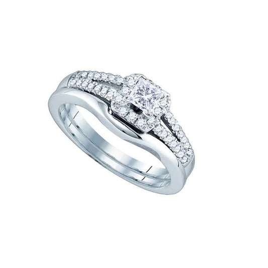 14k White Gold Princess Diamond Bridal Wedding Ring Set 1/2 Cttw