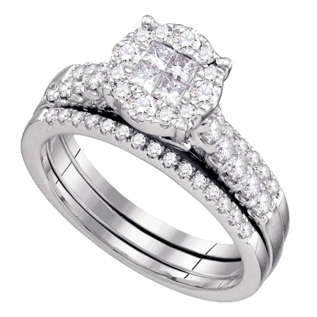 14k White Gold Princess Diamond Bridal Wedding Ring Set 1 Cttw