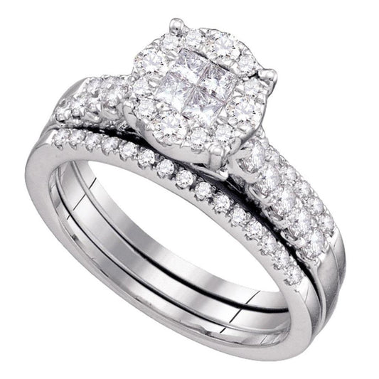 14k White Gold Princess Diamond Bridal Wedding Ring Set 1 Cttw