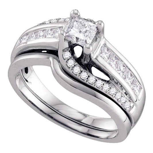 14k White Gold Princess Diamond Bridal Wedding Ring Set 1 Cttw