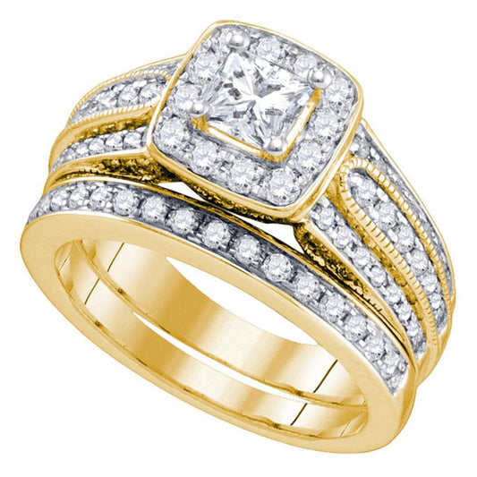14k Yellow Gold Princess Diamond Solitaire Wedding Bridal Ring Set 1.45 Cttw