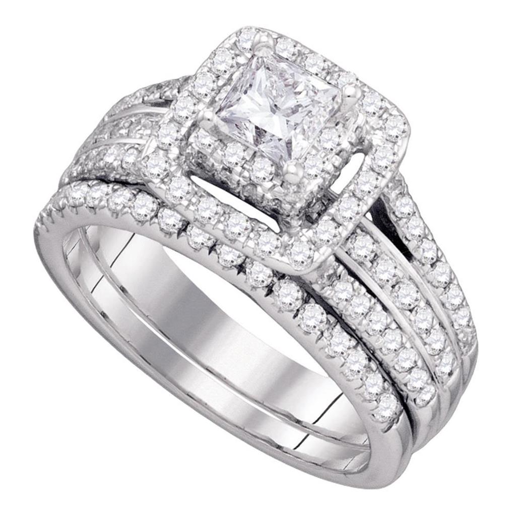 14k White Gold Princess Diamond Bridal Wedding Ring Set 1-1/2 Cttw