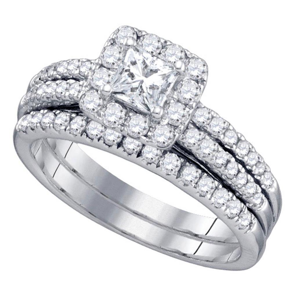 14k White Gold Diamond Princess Halo Bridal Wedding Ring Set 1-1/4 Cttw