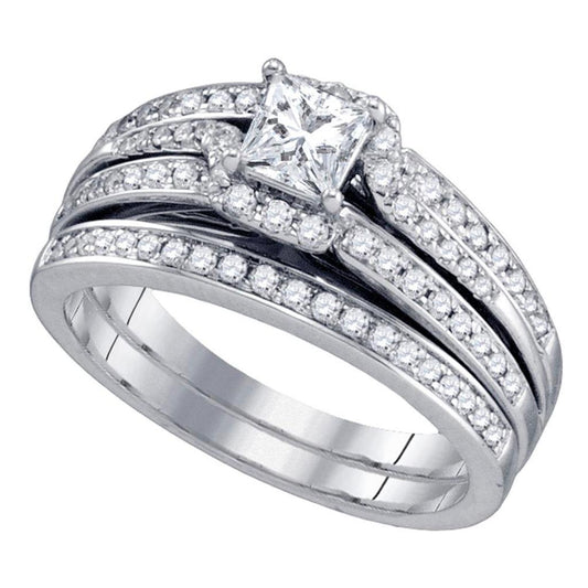 14k White Gold Princess Diamond Bridal Wedding Ring Set 1 Cttw