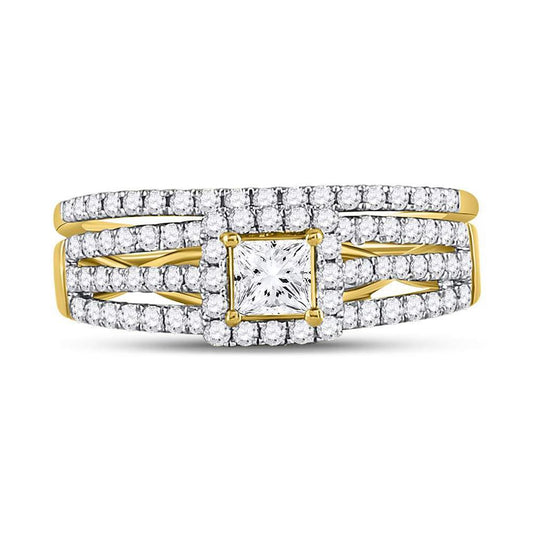 14k Yellow Gold Princess Diamond Bridal Wedding Ring Set 1 Cttw