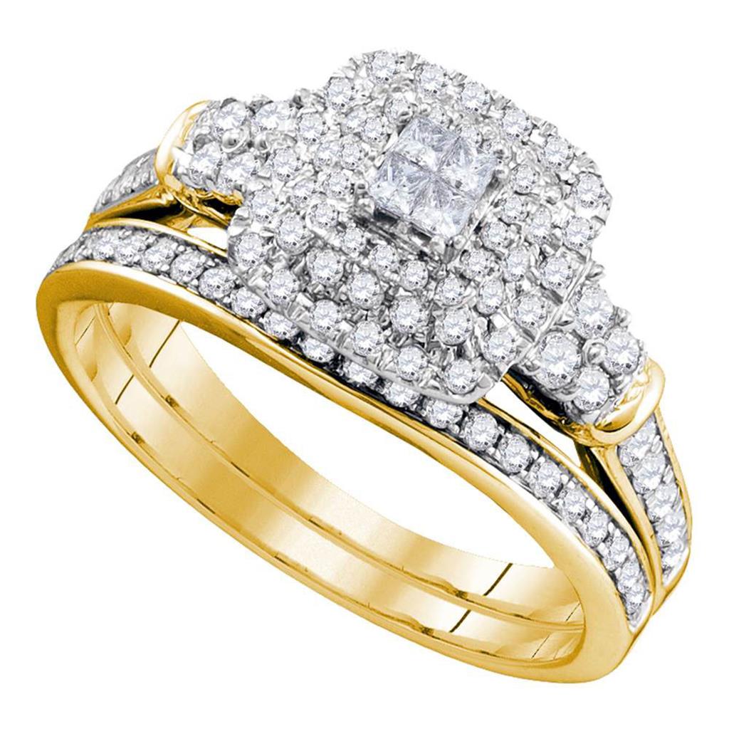 3/4 Ct. Natural Princess & Round Diamond Bridal Engagement Ring Set in 14K Yellow Gold