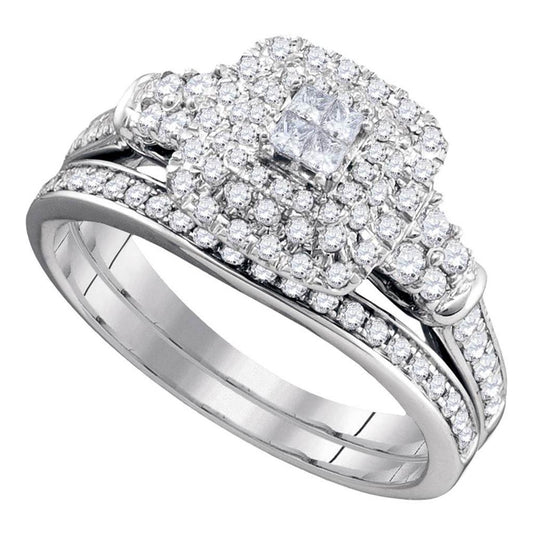 14k White Gold Princess Diamond Bridal Wedding Ring Set 3/4 Cttw