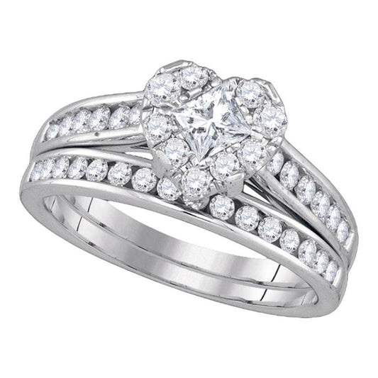 14k White Gold Princess Diamond Bridal Wedding Ring Set 1 Cttw