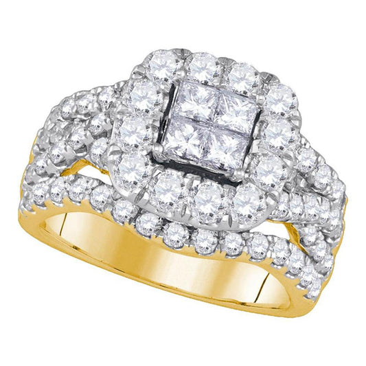14k Yellow Gold Princess Diamond Cluster Bridal Engagement Ring 2-1/2 Cttw