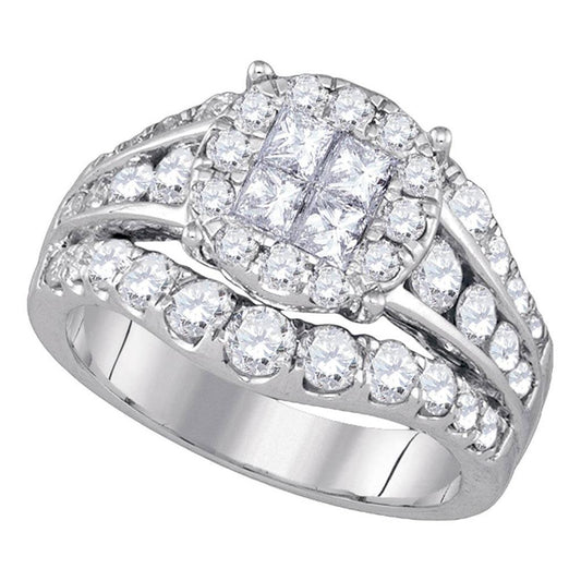 14k White Gold Princess Diamond Halo Bridal Engagement Ring 2 Cttw