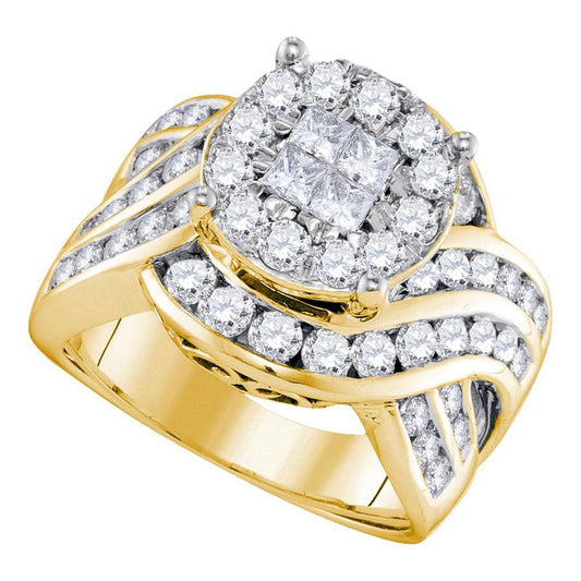 14k Yellow Gold Princess Diamond Cluster Engagement Ring 2-1/2 Cttw
