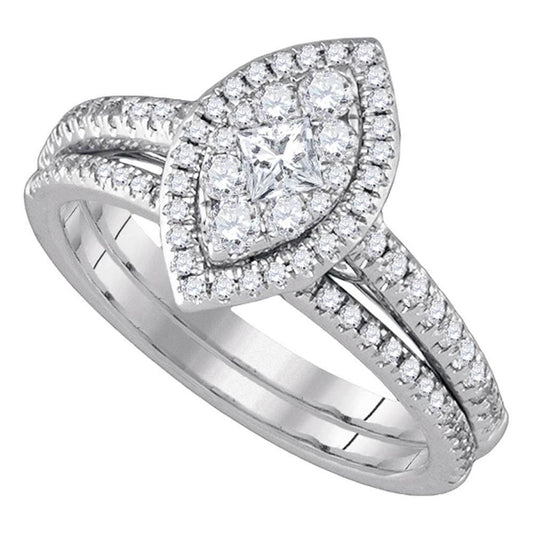 14kt White Gold Princess Diamond Marquise-shape Bridal Wedding Ring Set 3/4 Cttw